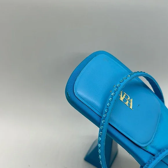 Zara NWT Brilliant Blue Jeweled Strappy High Heel Shoes **Size 36/US Size 6** - Picture 4 of 7